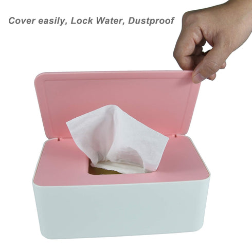 Diaper Wipes Dispenser, Tissue Storage Box Case with Lid for Home, Office, Cars - Pink