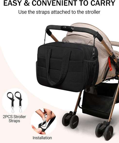 Quilted Diaper Tote with Laptop Compartment and Changing Pad