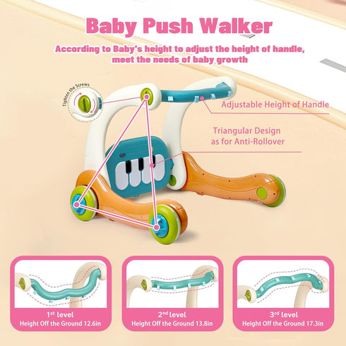 3 1 Tummy in Baby Activity Gym Center, Time Play Mat Gym, Baby Push Walker, Kick and Play Piano with Music and Light