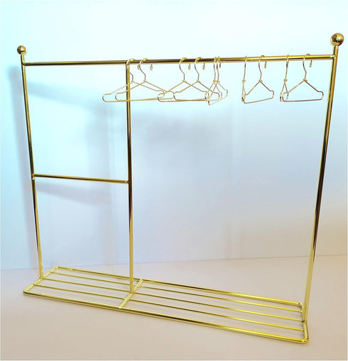 Eledoll 1:6 Dollhouse Furniture Clothes Hanger, Golden Metal Stand Wardrobe with 20 Hangers for 12" Fashion Doll