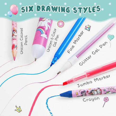 Set 4 5 6 7 8 9 10 Set 4-6-8 Unicorn Washable Markers with Glitter Pencil Case, Art Supplies for Kids Ages Years Old