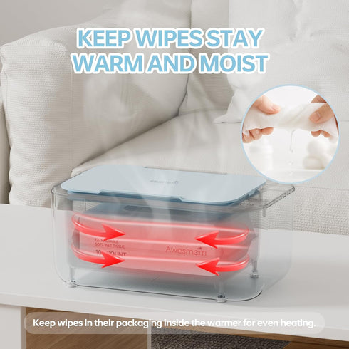 Adjustable Temperature Wipe Warmer for Babies and Adults - Large Capacity in Blue