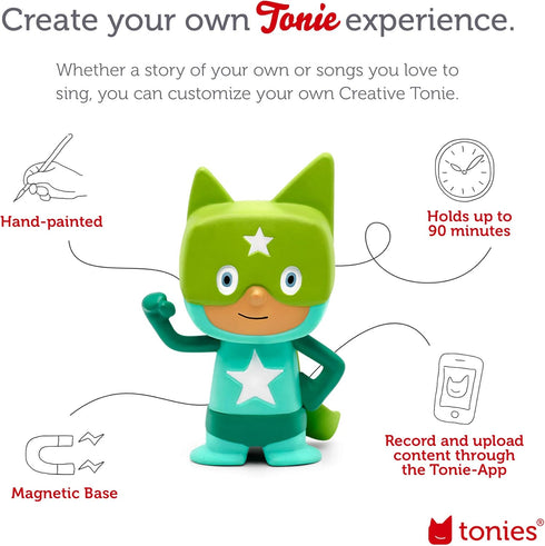 Tonies Superhero Creative Audio Character - Record & Upload Your Own Stories and Songs, Turquoise/Green