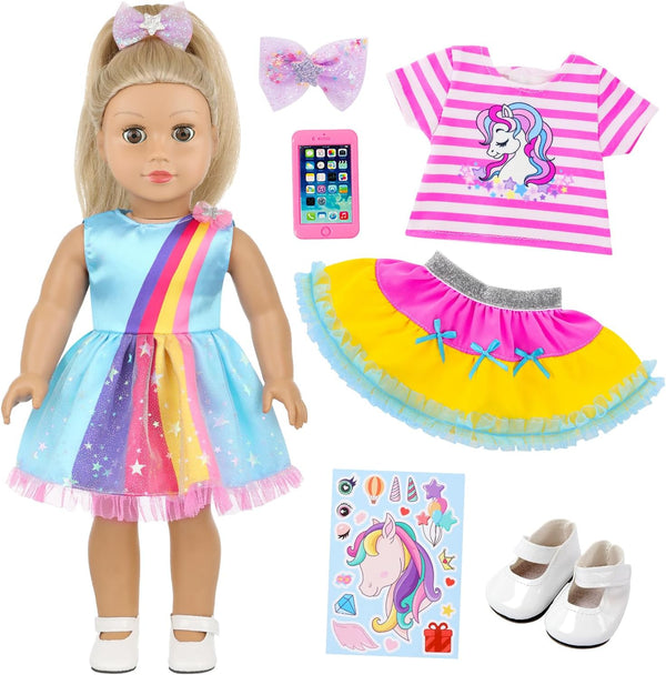 ECORELF 18 Inch Amercian Doll Clothes, 2 Set Girl Doll Clothes and