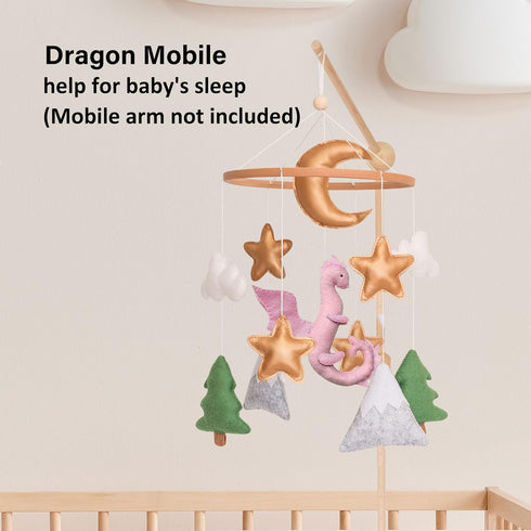 Pack Dragon Baby Mobile, Forest Mobile for Crib, Pink Crib Mobile Girls, Nursery Mobile for Bassinet, and Play, Moon