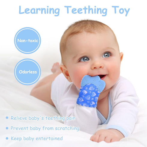 2Pack Silicone Teething Mitt, Safe Silicone Teething Toys for 0-12 Months, Soothing Infant Mitten Pain Relief