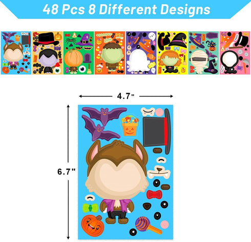 48 Pcs Make Your Own Halloween Sticker Sheets for Kids, Home Classroom Party Favor Games, Art Craft School Rewards