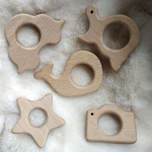 Lovely Cartoon Wood Star Teether Pure Natural Animal Shape Beech Wooden Handmade Pattern for DIY Jewelry Making (10pcs)