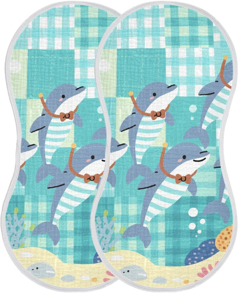 tplaotee 22x11in Cartoon Green Plaid Dolphin Diving Cotton Burp Towels for Baby Soft Touch Baby wash Cloth for Unisex