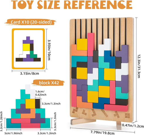 BSADIY 3D 3-6 Montessori Wooden Stacking Puzzle Toy, Colored Russian Block Stacking Jigsaw Puzzle Toy, Giant Building