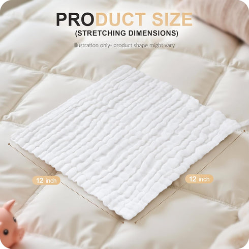 6 Packs, 12x12 Inches Cuddle Campus Baby Washcloths Muslin Washcloths Baby,Cotton Burp Cloths, Extra Absorbent and Soft