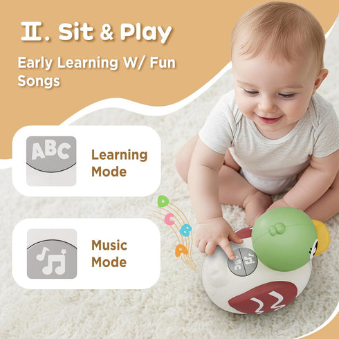 Tummy 6-12 7 8 9 10 1 iPlay, iLearn Baby Musical Duck Toy, Infant Time Crawling Toy, Toddler Music Duck W/Light Sound