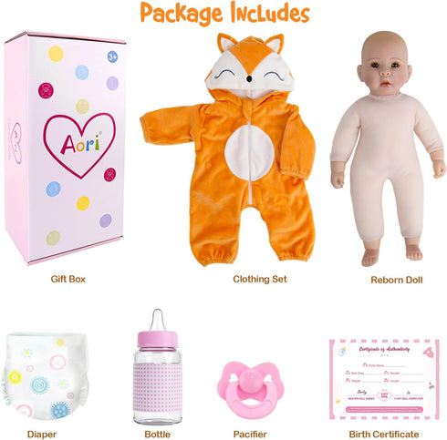 17 Inch 3+ Aori Baby Dolls - Real Life Doll with Ultra Soft Body & Fox Outfits for Girls | Pretend Play, Adoption Day