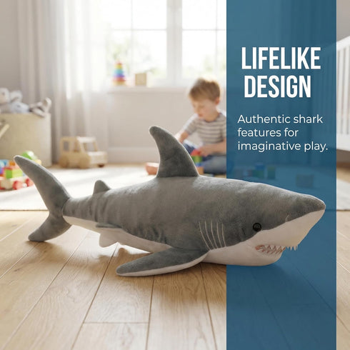 ZHONGXIN MADE 26Inches Simulation Great White Shark Plush Toy - Grey Lifelike Long Great White Shark Stuffed Toys