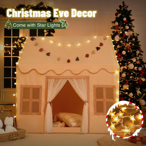 Kids Play Tent Indoor: with Mat, Tassel Garland, Star Lights - Girl Tent Indoor Playhouse for Kids Toys for Boy Girl