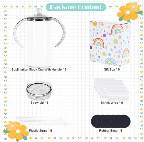 12 Oz 6 Pack, Sublimation Sippy Cup Kids Sublimation Sippy Tumblers, Stainless Steel Todder Water Bottle