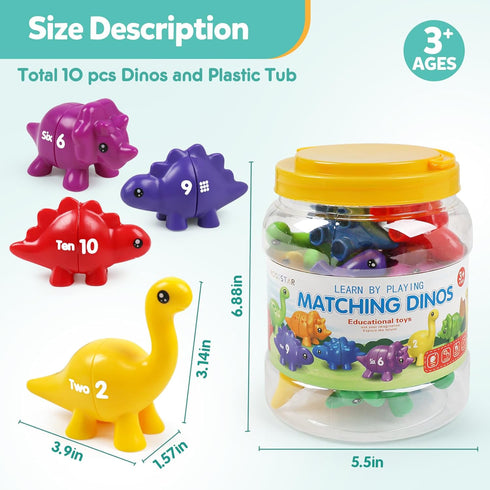 Matching Number Counting Dinosaur Toys with Double-Sided 1-3 Number Preschool Learning Sensory Sorting Sets