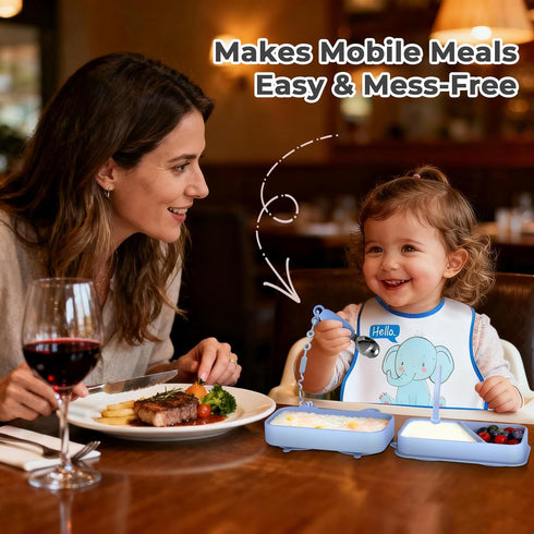 Set, 9pcs 316 Travel Silicone Baby Feeding Portable Feeding Supplies, Toddler Suction Plates, Stainless Steel Spoon