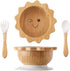 Bamboo Suction Bowl for Baby, Kid, Toddler, Spoon Fork Set, Removable Silicone Suction, All-Natural Feeding Set