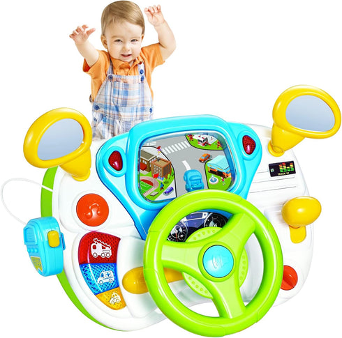 fisca Toddler Steering Wheel Toy for 1-3 Year Old, Interactive Learning Toy with Light and Sound for Preschool Kids
