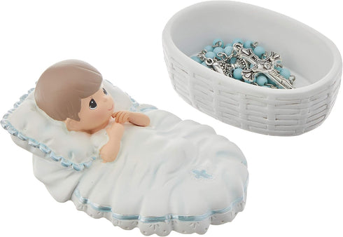 Precious Moments Baptism Gift, Boy's Resin Rosary Box, Hand-Painted Details, Perfect Keepsake