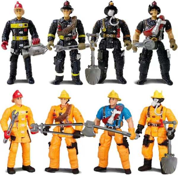 8 Pieces Firefighter Action Figures Fireman Figurines Toys with Tools for Party