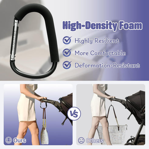 6.7 Inch Mommy Backpack Set 2 sprookber Large Stroller Hooks for Diaper Bags & Purses, Heavy Duty Hooks for Shopping