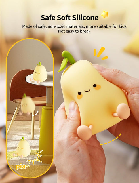 3 Dimmable Pear Night Light for Kids, Nursery Night Lights, Bedside Touch Lamp, Cute Silicone Nightlight for Baby