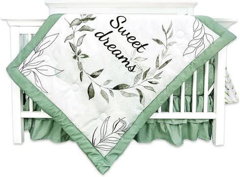 Set, 4-Piece Set, Set, Green Leaf Crib Bedding Baby Boy Bedding Neutral Nursery Bedding Fitted Crib Sheet, Crib Skirt