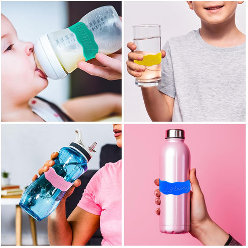 Fxinxi Personalized Baby Bottle Bands - Custom Reusable Silicone Water Bottle Labels,Engraved Name for Daycare.