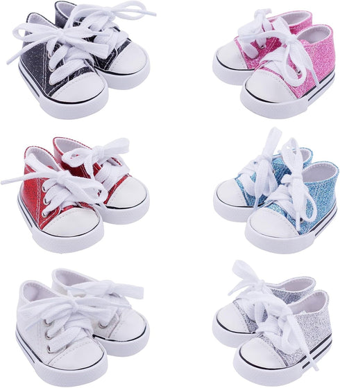 Etistta 6 Pairs of Glitter Canvas 18 inch Doll Shoes for 18 inch