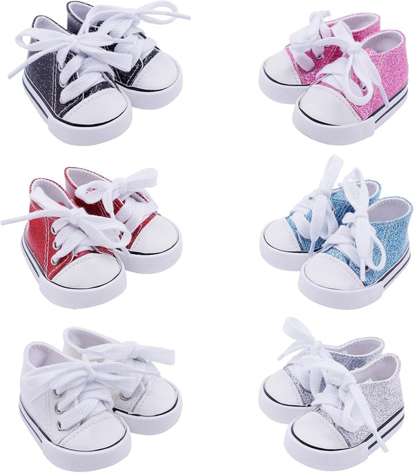 Etistta 6 Pairs of Glitter Canvas 18 inch Doll Shoes for 18 inch