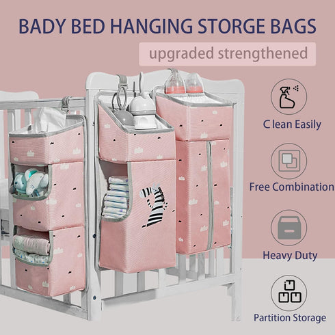 Hanging Diaper Caddy Organizer for Baby Crib - 3-in-1 Diaper Stacker for Nursery Organization