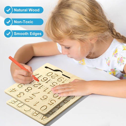 hzsshb 3-8 3 Learn to Write - Number & Letter Tracing Boards for Kids Ages Wooden Alphabet Learning Montessori Year Old