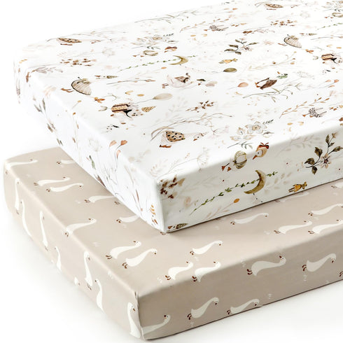Ultra Soft Jersey Knit Fitted Crib Sheets Set 2 Pack, Stretchy Crib Mattress Sheets with Deep Pocket, Universal Fit All Standard Crib Pads Safe and Snug, Crib Fitted Sheet for Baby, Happy Duck by GRSSDER