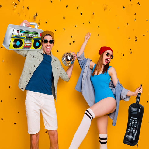 Gejoy 2 Pieces Inflatable Radio Boombox Mobile Phone Props for 80s 90s Hip Hop Theme Party Decorations