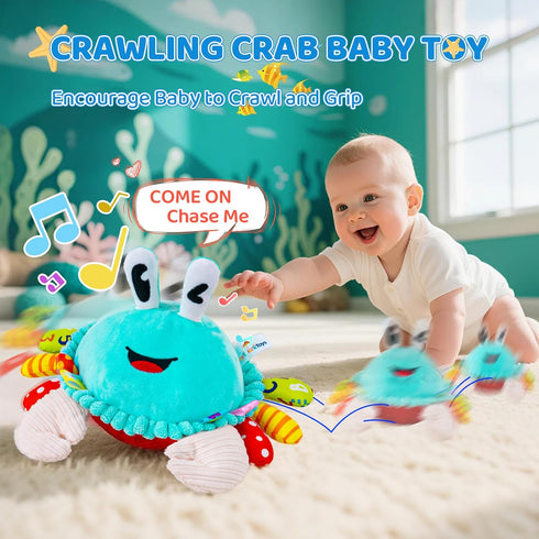 JoySpark Toys 12-18 50 6-12 Tummy 1 Baby Toys Months, Musical Crawling Crab Baby Plush Toy, Songs & Recording Feature