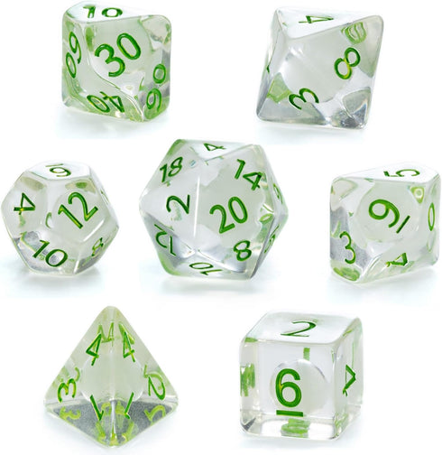 Gake Keeper Games & Dice: Firefly Dice - 7 Piece Resin Dice Set, Glow-in-The-Dark RPG Accessory
