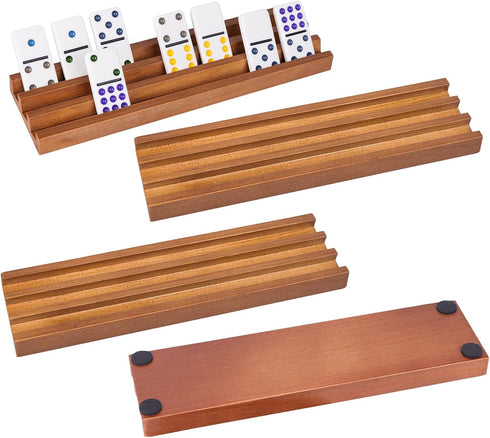 WodGod Wooden Domino Racks Set of 4 Pcs, Wood Domino Tiles Trays,