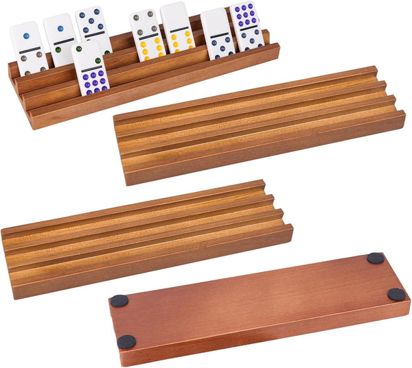 WodGod Wooden Domino Racks Set of 4 Pcs, Wood Domino Tiles Trays,