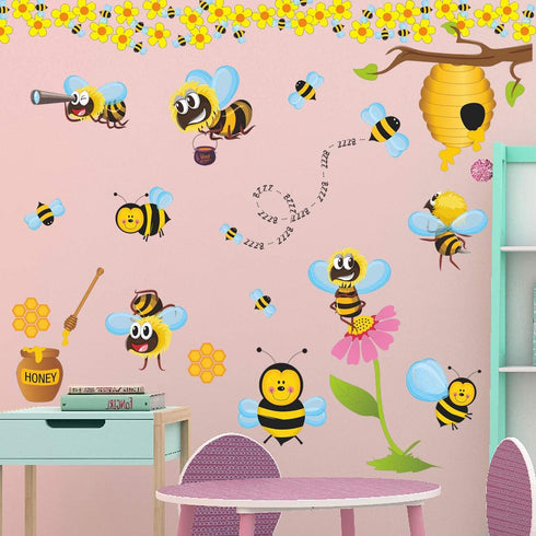 RW-1061 3D Bee Wall Decals, Cartoon Animals Stickers, DIY Removable Wall Art Decor for Kids Nursery