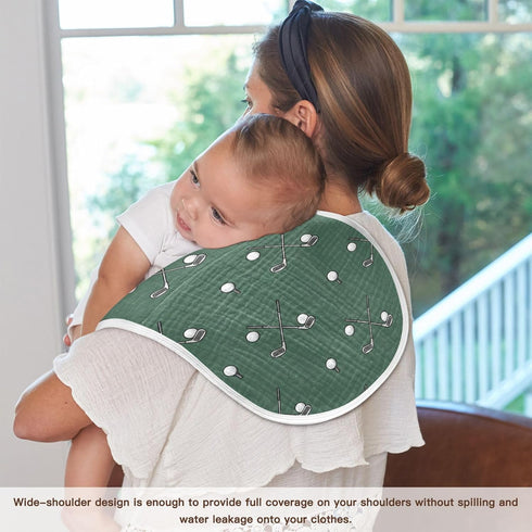Qinllo 2 Pack 22"x11" Muslin Burp Cloths Golf Green Print Cotton Baby Burp Cloths Ultra Absorbent and Soft Burping