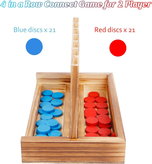 Glintoper Classic Wood Shut The Box & 4 in a Row Tables Game Set, Rustic Coffee Table Decor for Kids Family