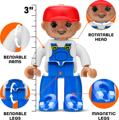 Playmags Large Magnetic Figures Community Set of 15 Pieces, 3” Play People for Building Blocks