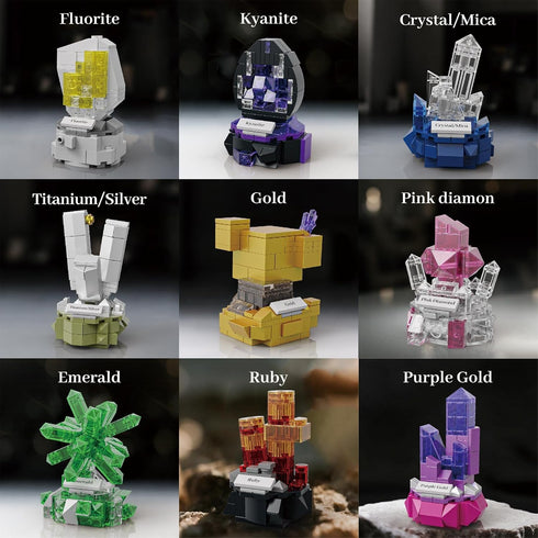 Sikewettx Set 794pcs, 9 Pack 6+ Mineral Display Building Blocks Gemstone Models, Crystal Rock Collection STEM Geology