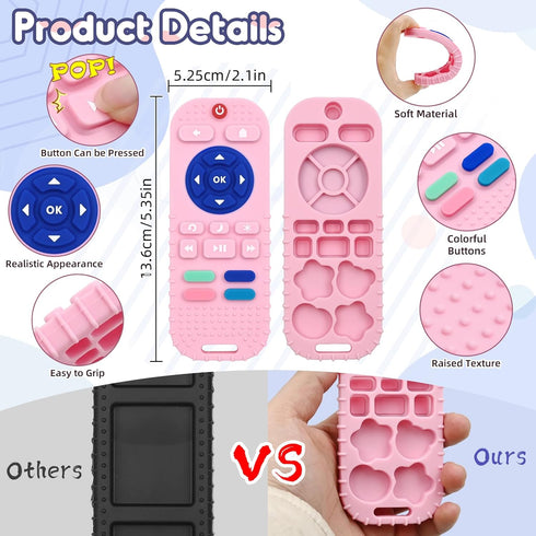 3 6 9 12 Baby Teething Relief Sensory Chew Toys for Months, Silicone Infant Teether Remote Control Bath Toy for Newborn