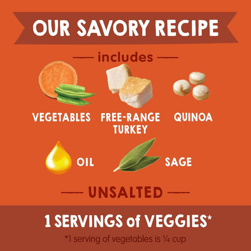 3 3.5 (Pack 16) Happy Baby Organics Savory Blends Stage Baby Food Puree, Free Range Turkey, Harvest Vegetables & Quinoa