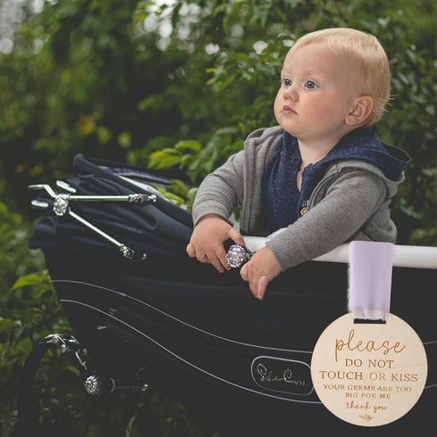 NQEUEPN Please Do Not Touch or Kiss Baby Sign, Wooden Don't Touch Baby Sign for Car Seat Baby Stroller Tag with Ribbon