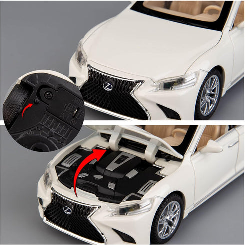 BDTCTK 1/32 Model Car Compatible for Lexus Ls500h, Zinc Alloy Pull Back Toy with Sound and Light, White Gift for Kids