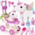 TUZT Girl Interactive Walking Unicorn Stroller Toy Set with Plush Electric Unicorn